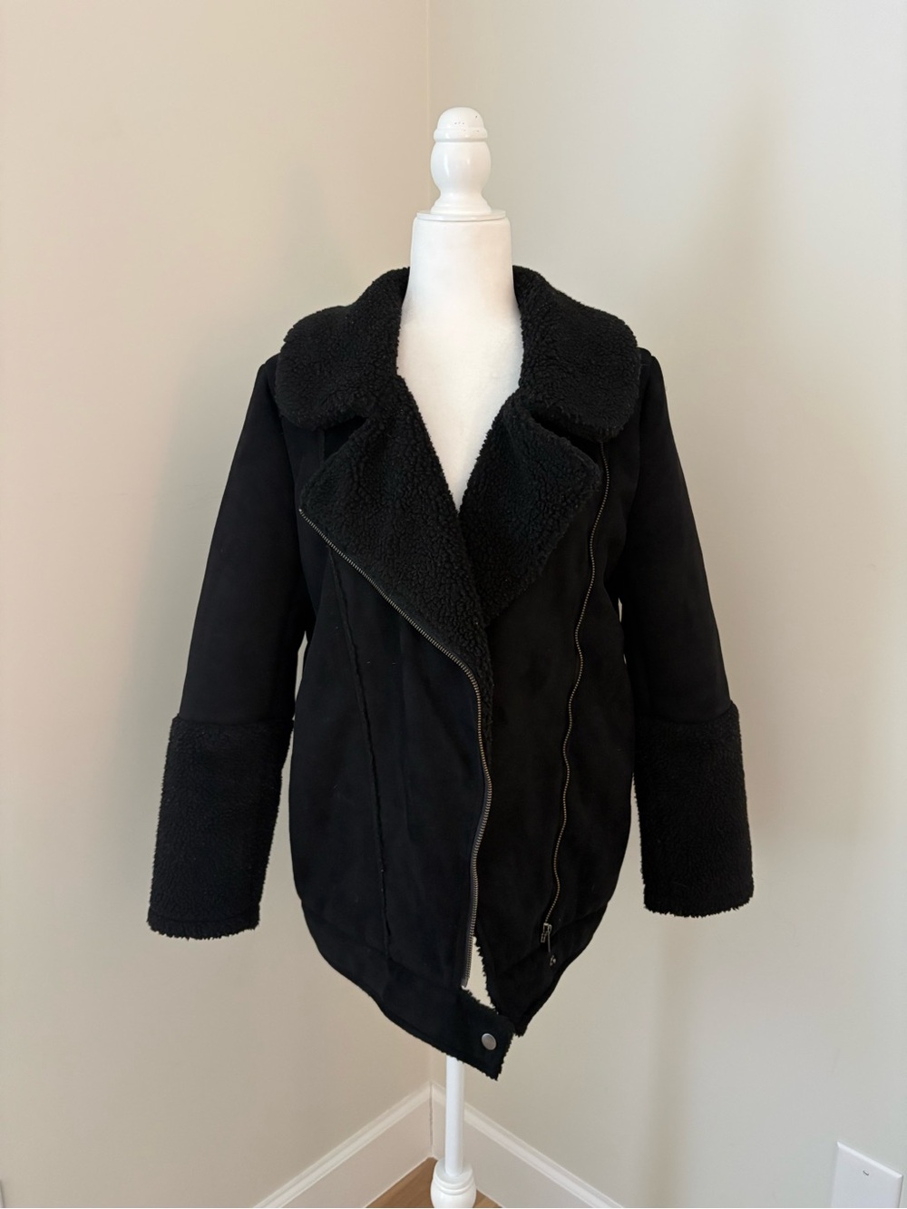 The Fifth Label Black Moto Sherpa-lined Jacket
